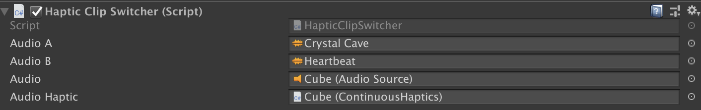 Two AudioClips and our Haptic source.